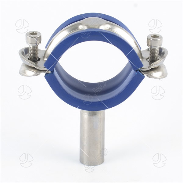 Sanitary Stainless Steel Welded Pipe Holder with Blue Rubber Insert