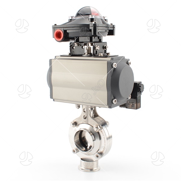 Sanitary Pneumatic Butterfly Valve with Aluminum Actuator Solenoid Valve and Limit Switch