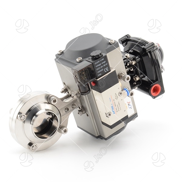 Sanitary Pneumatic Butterfly Valve with Aluminum Actuator Solenoid Valve and Limit Switch